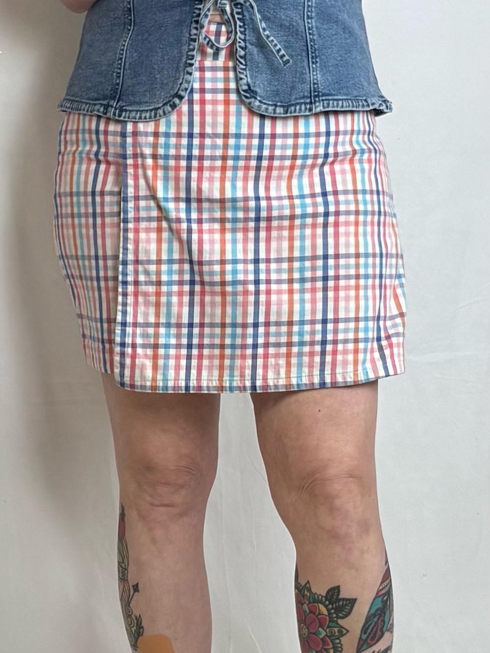 Talbots Coral, Blue & Cream Plaid Mini Skort